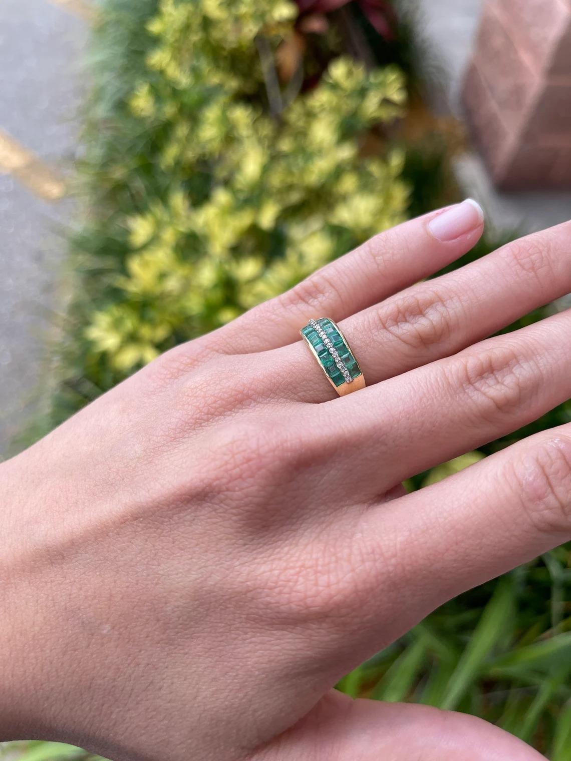 1.32tcw 14K Natürlicher Smaragd & Diamant Ring Asscher Cut Eternity Stacked Smaragd (Asscher-Schliff)
