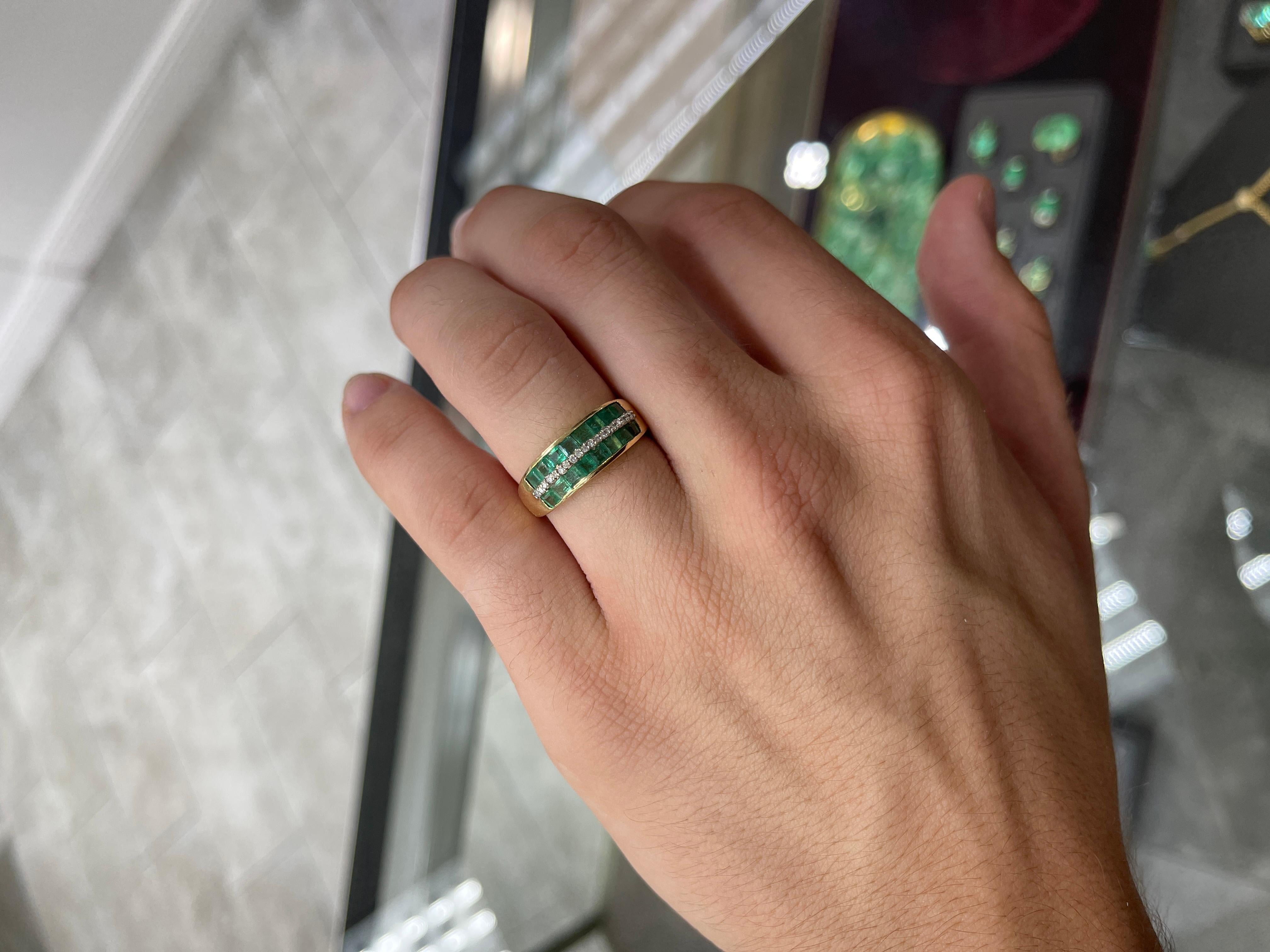 1.32tcw 14K Natürlicher Smaragd & Diamant Ring Asscher Cut Eternity Stacked Smaragd für Damen oder Herren
