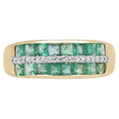 1.32tcw 14K Natural Emerald & Diamond Ring Asscher Cut Eternity Stacked Emerald