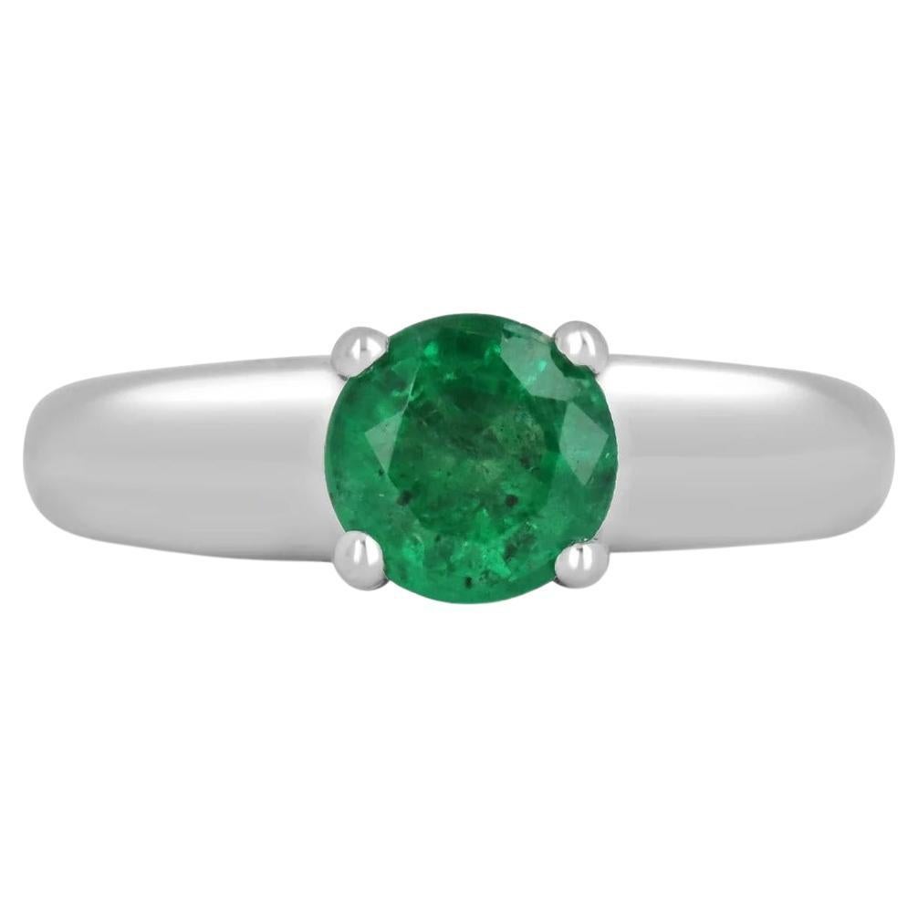 1.32tcw Natural Emerald-Round Cut & Hidden Diamond Accent Engagement Ring For Sale