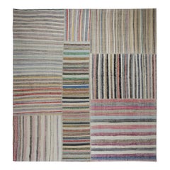 13.2x13.2 ft Einstellbare Vintage Banded Cotton Kilim Carpet, Flachgewebe Rag Rug