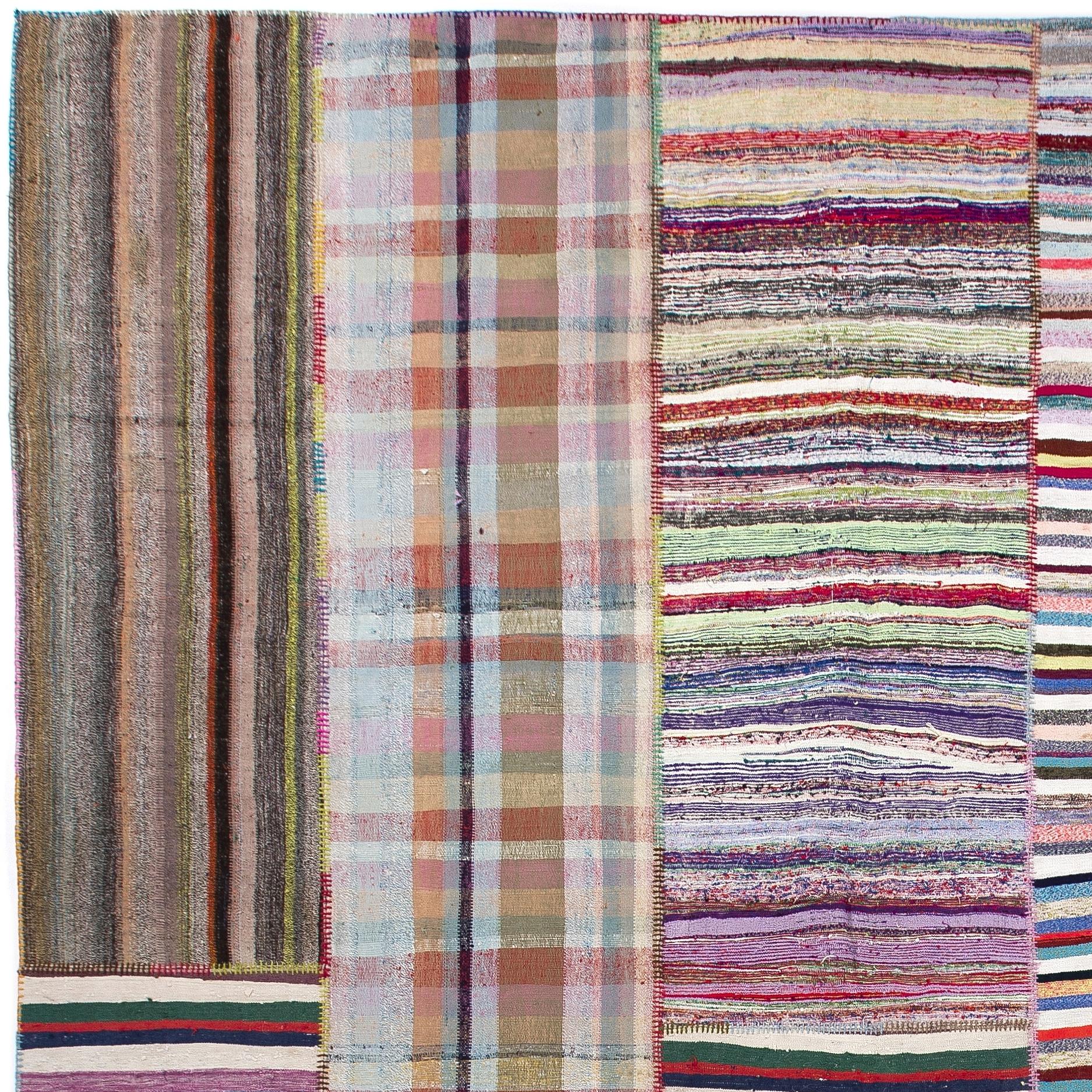 Turkish 13.2x17 ft 'Adjustable' Oversize Vintage Cotton Rag Rug, Handmade Striped Kilim  For Sale