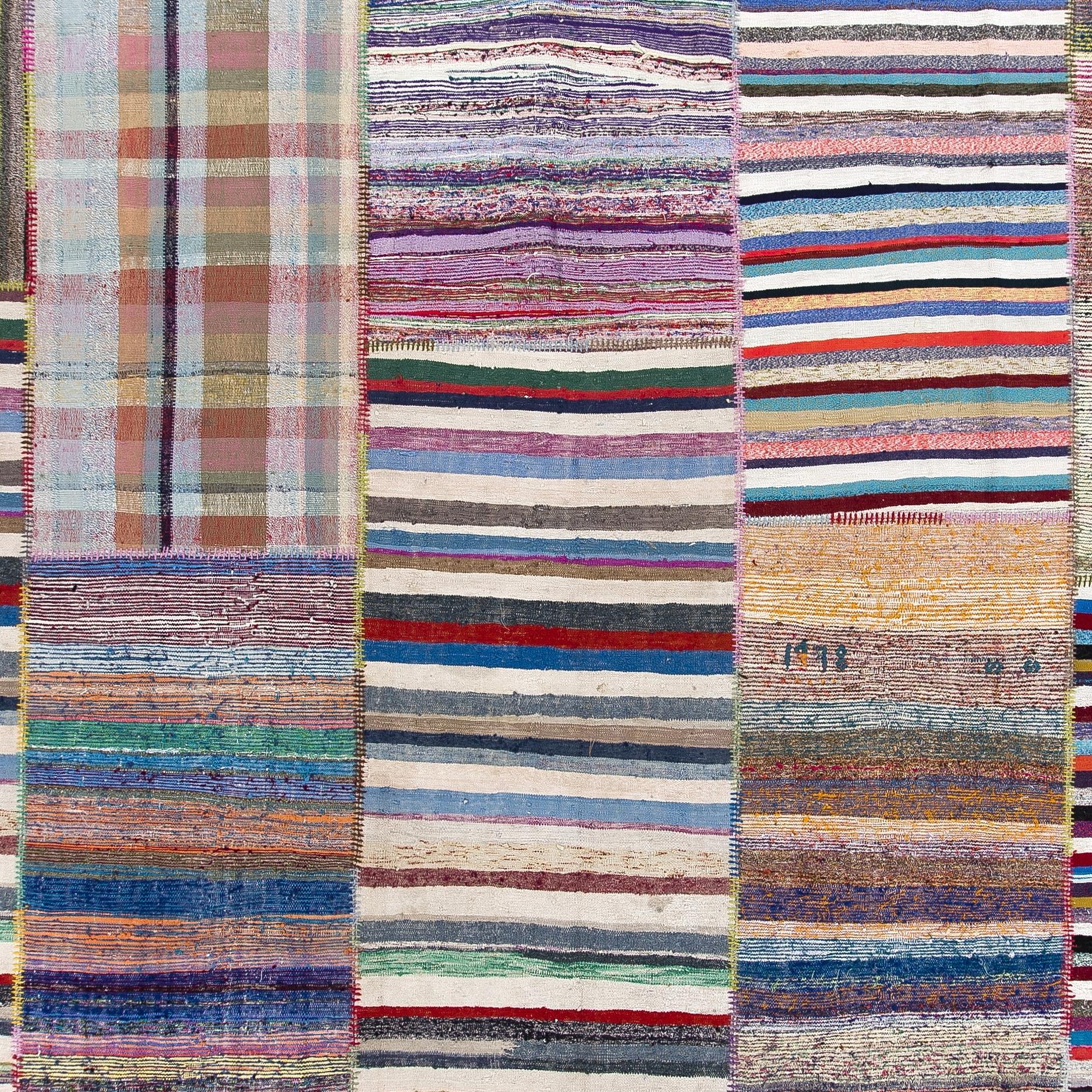 Hand-Woven 13.2x17 ft 'Adjustable' Oversize Vintage Cotton Rag Rug, Handmade Striped Kilim  For Sale