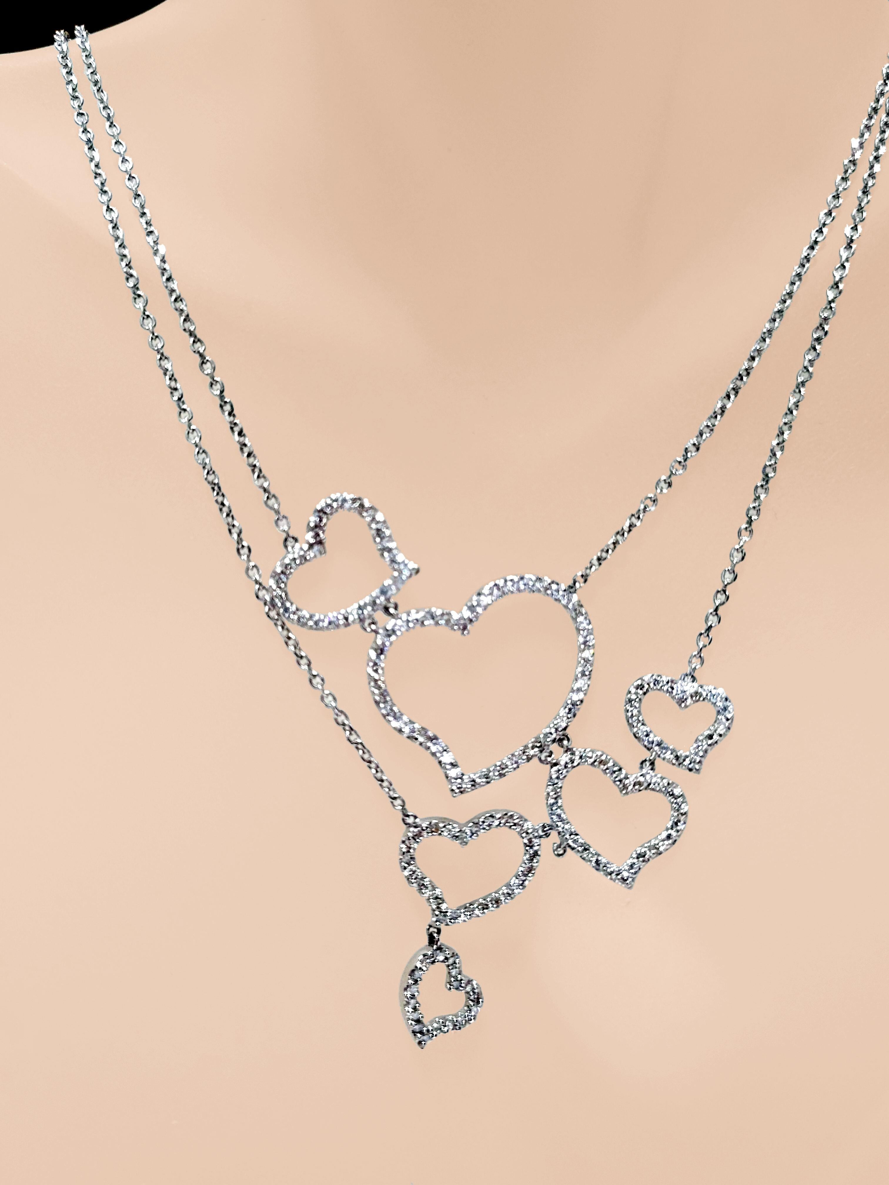 1.33 Karat 14 Karat Gold Pave Set Multi Heart Diamant-Halskette im Zustand „Neu“ im Angebot in Los Angeles, CA