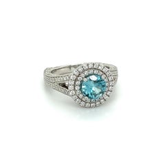 1.33 Carat Blue Zircon Diamond Vintage Gold Cocktail Ring Estate Fine Jewelry