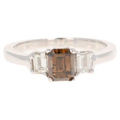 1.33 Carat Brown Diamond White Gold Three Stone Engagement Ring