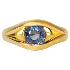 1.33 Carat Ceylon Blue Sapphire 22K Gold Round Solitaire Split-Shank Ring