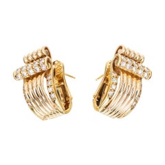 1.33 Carat Diamond Gold Late Art Deco Clip Post Swirl Earrings