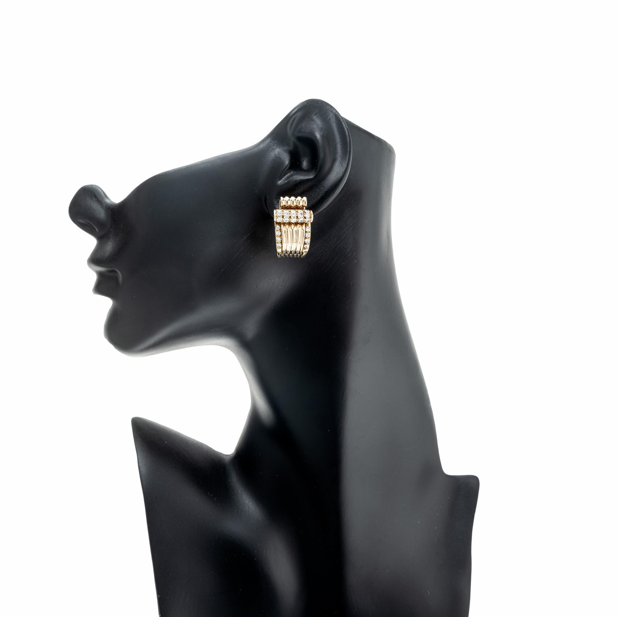 Women's 1.33 Carat Diamond Gold Late Art Deco Clip Post Swirl Earrings  For Sale