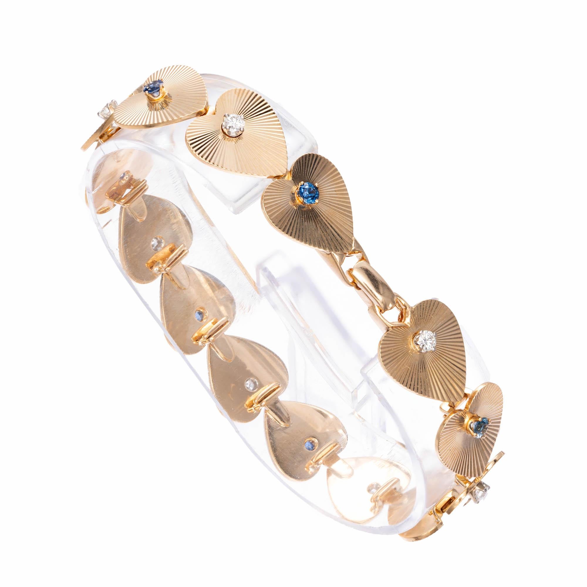 Round Cut 1.33 Carat Diamond Sapphire Gold Heart Link Bracelet