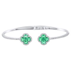 1.33 Carat Emerald Clover and Diamond Bangle in 18k White Gold