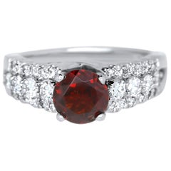 Round Garnet and White Diamond Engagement Ring