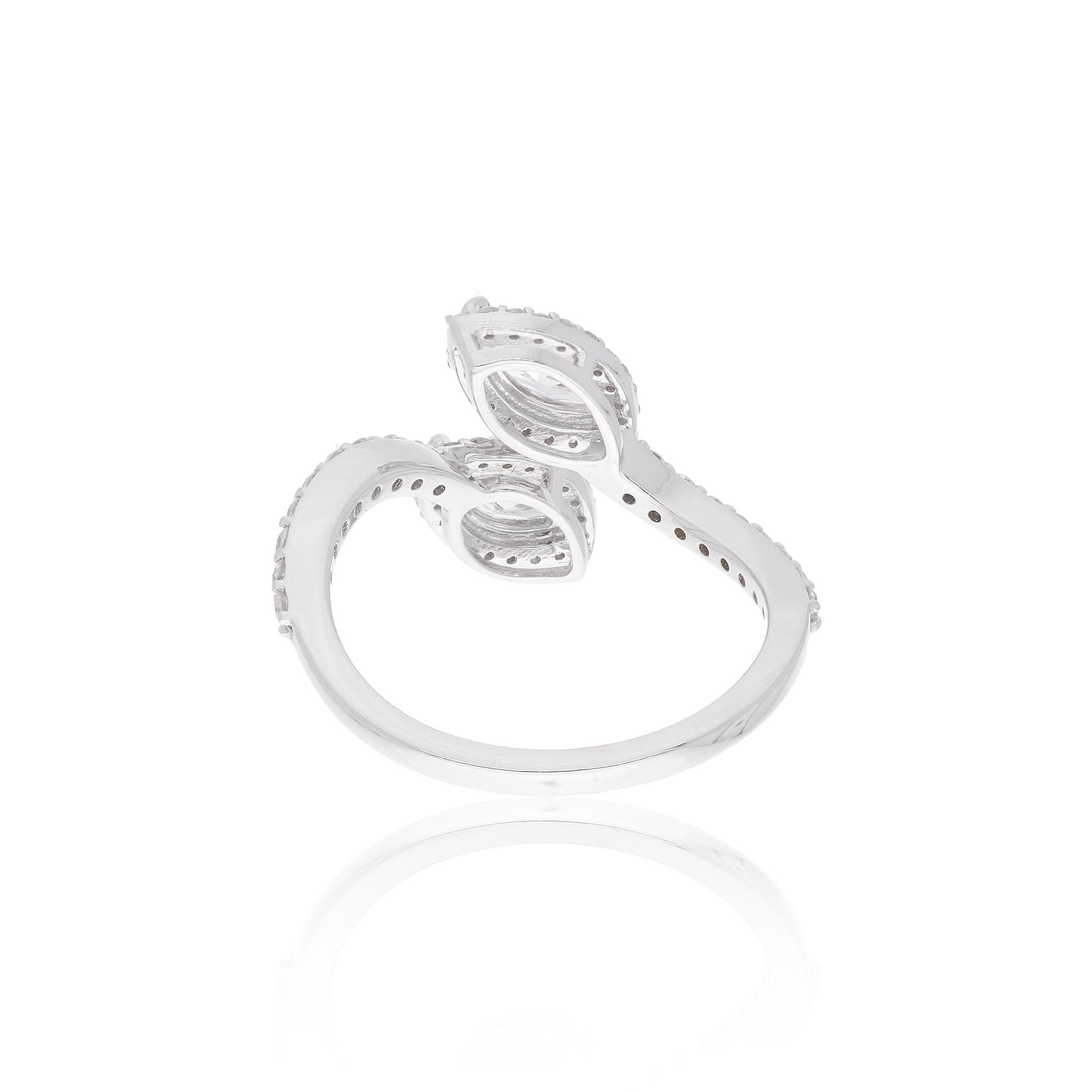 For Sale:  1.33 Carat Marquise Round Diamond Bypass Ring 18 Karat White Gold Fine Jewelry 5