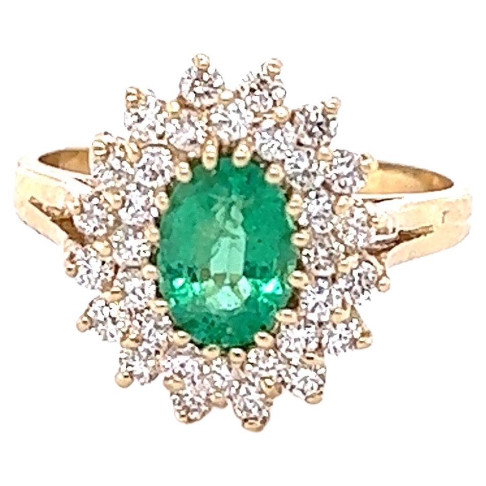 1.33 Carat Natural Emerald Natural Diamond Yellow Gold Ring For Sale