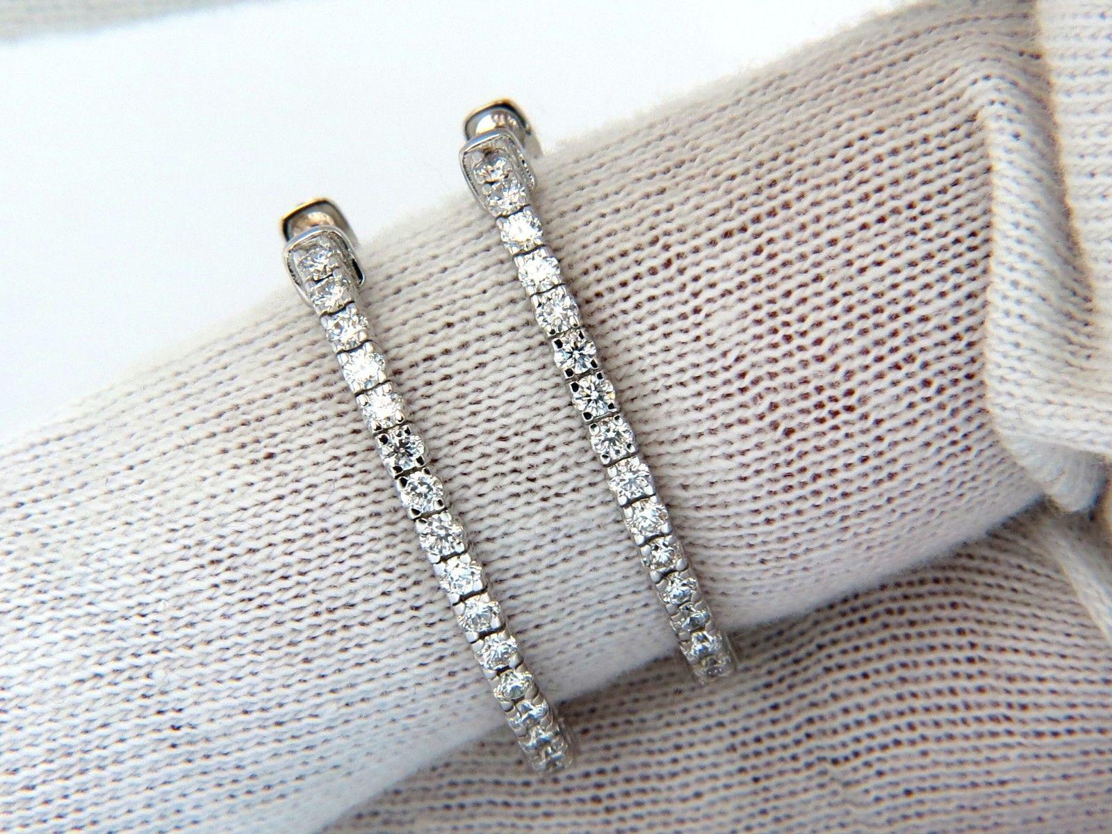 Round Cut 1.33 Carat Natural Round Diamonds Elongated Inside Out Hoop Earrings Snap Clos