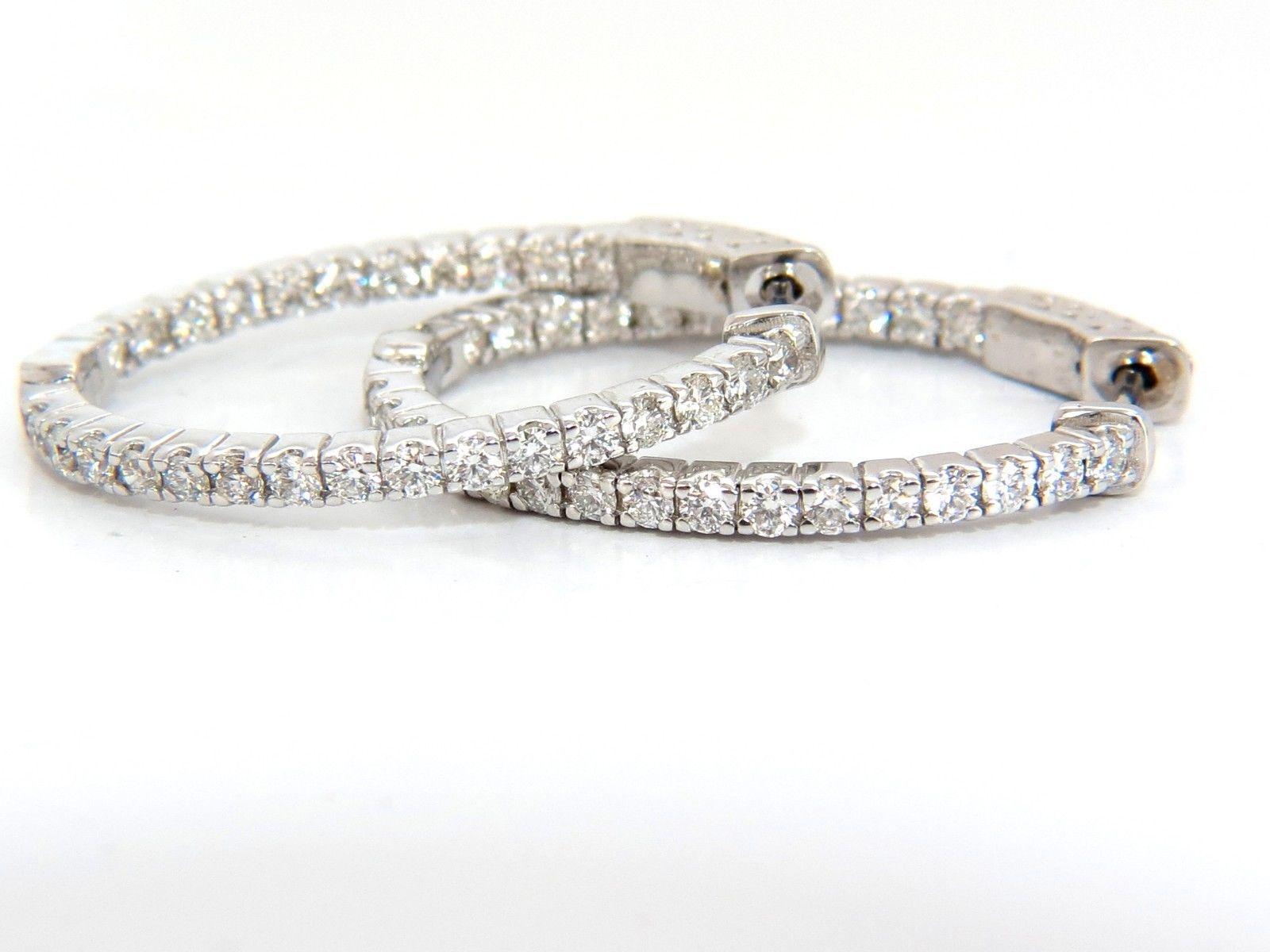 1.33 Carat Natural Round Diamonds Elongated Inside Out Hoop Earrings Snap Clos In New Condition In New York, NY