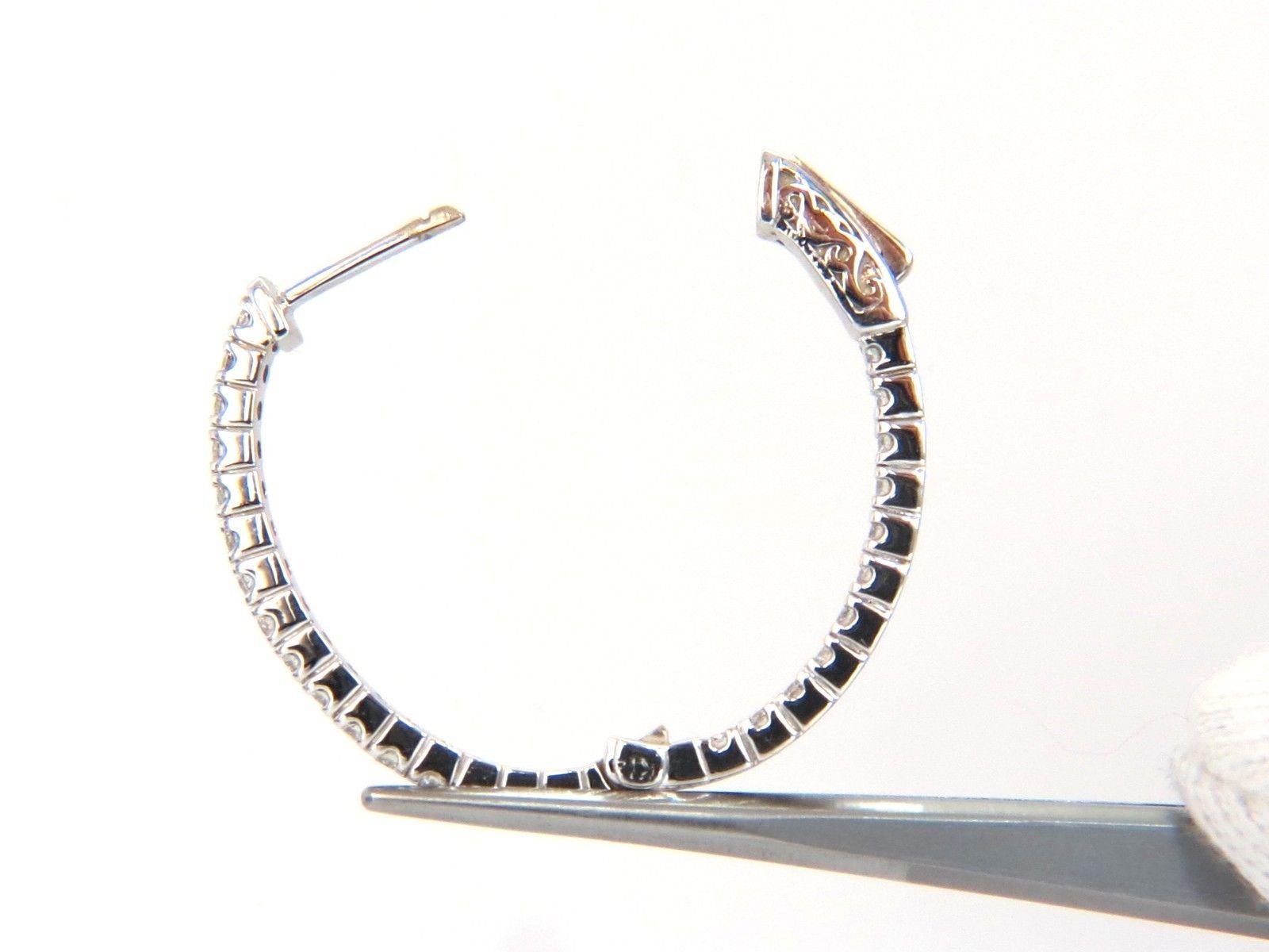 1.33 Carat Natural Round Diamonds Elongated Inside Out Hoop Earrings Snap Clos 1