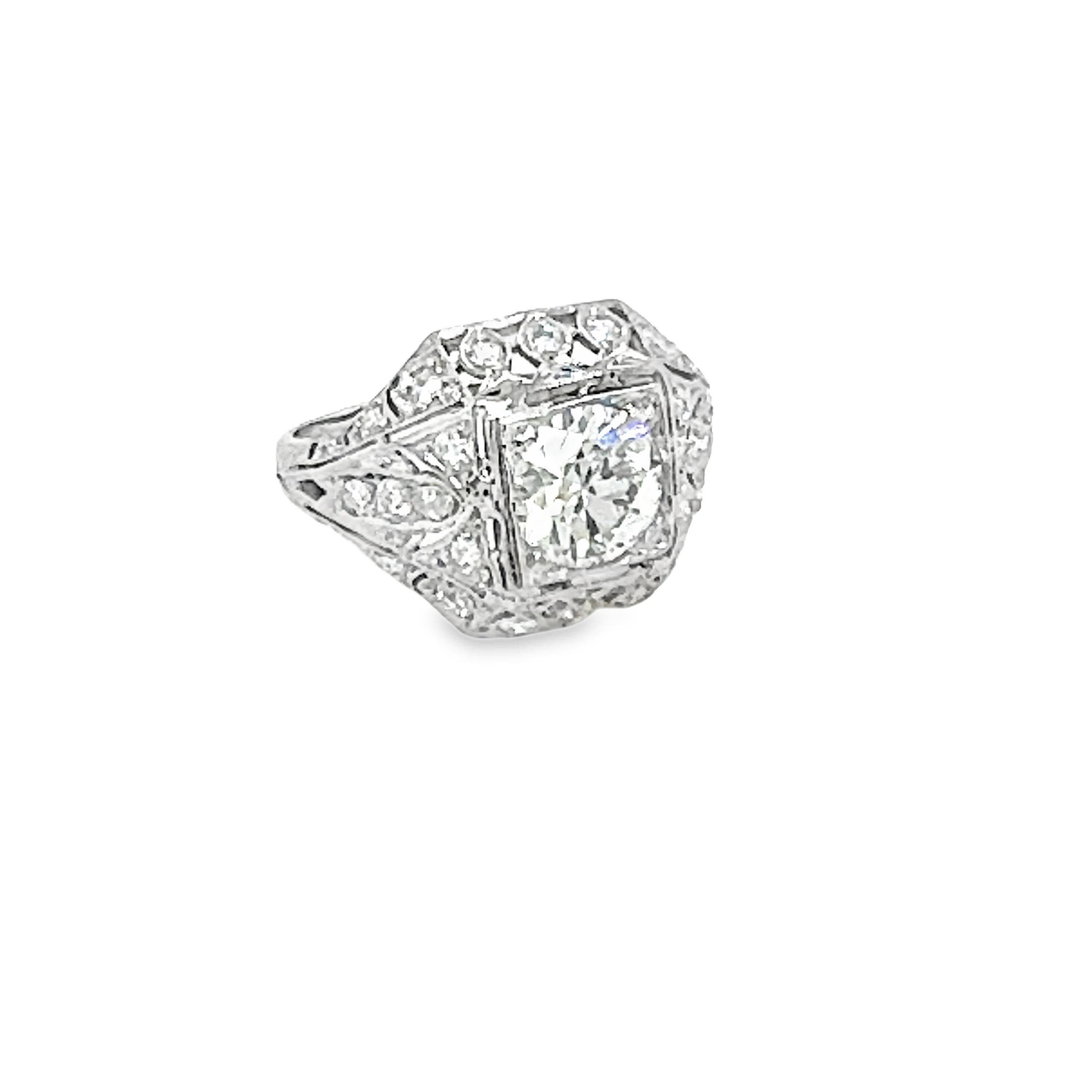 1.33 Carat Old Mine Cut Diamond Platinum Engagement Ring In Excellent Condition For Sale In New York, NY