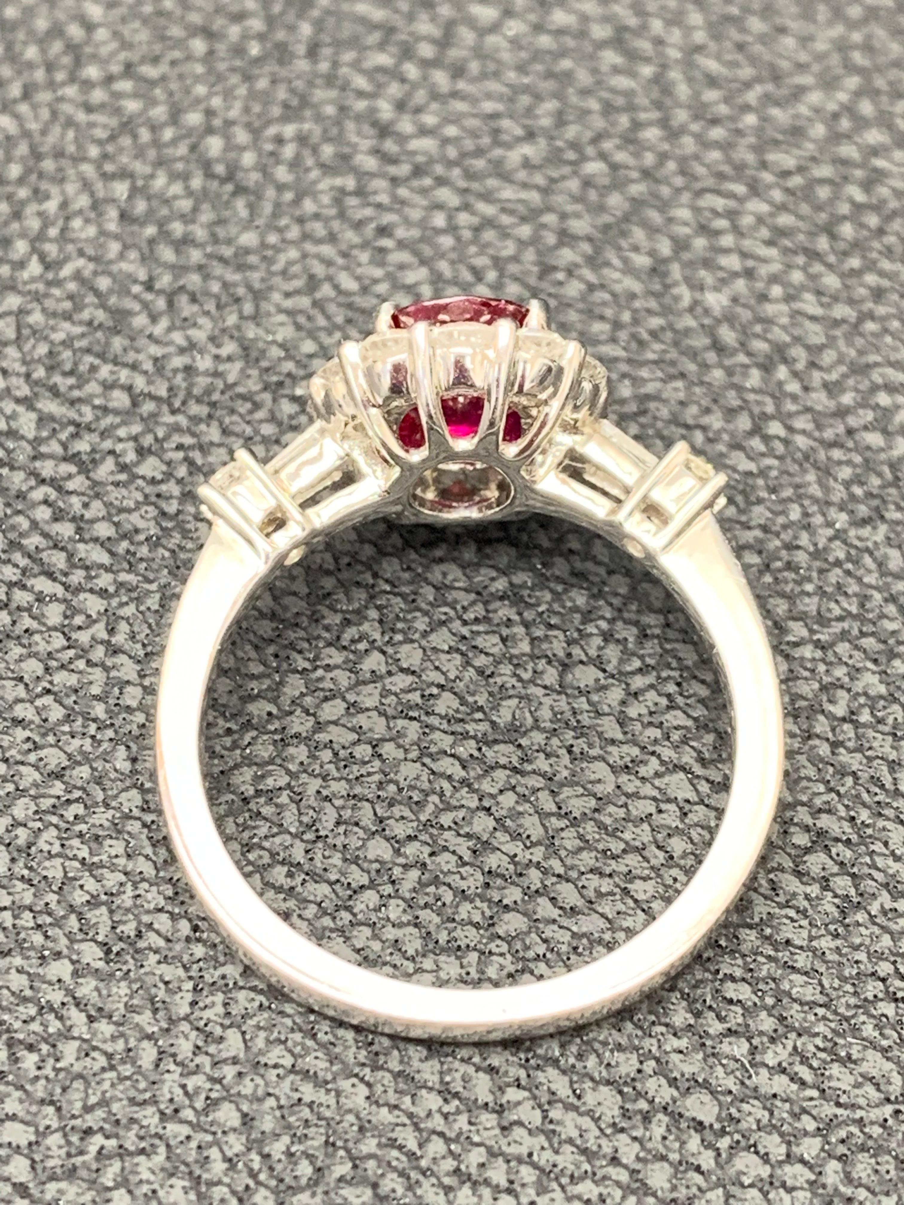 1.33 Carat Oval Cut Ruby and Diamond Engagement Ring in 18K White Gold For Sale 5