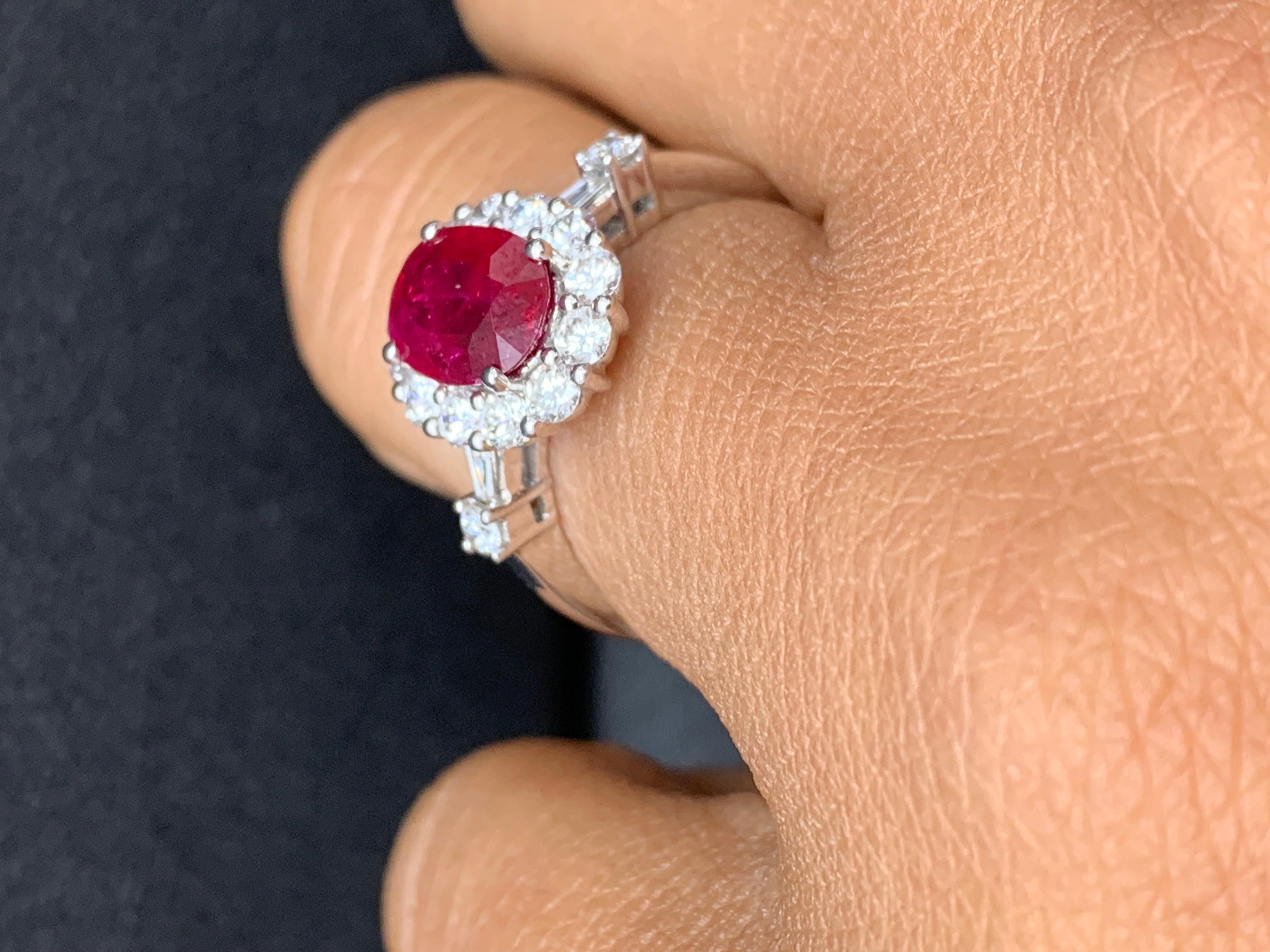 1.33 Carat Oval Cut Ruby and Diamond Engagement Ring in 18K White Gold In New Condition For Sale In NEW YORK, NY