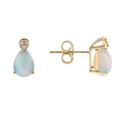 1.33 Carat Pear-Cab Ethiopian Opal Diamond Accents 10k Yellow Gold Studs Earring