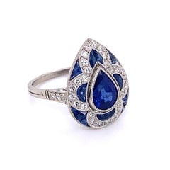 1.33 Carat Pear Sapphire and Diamond Platinum Cocktail Ring Estate Fine Jewelry