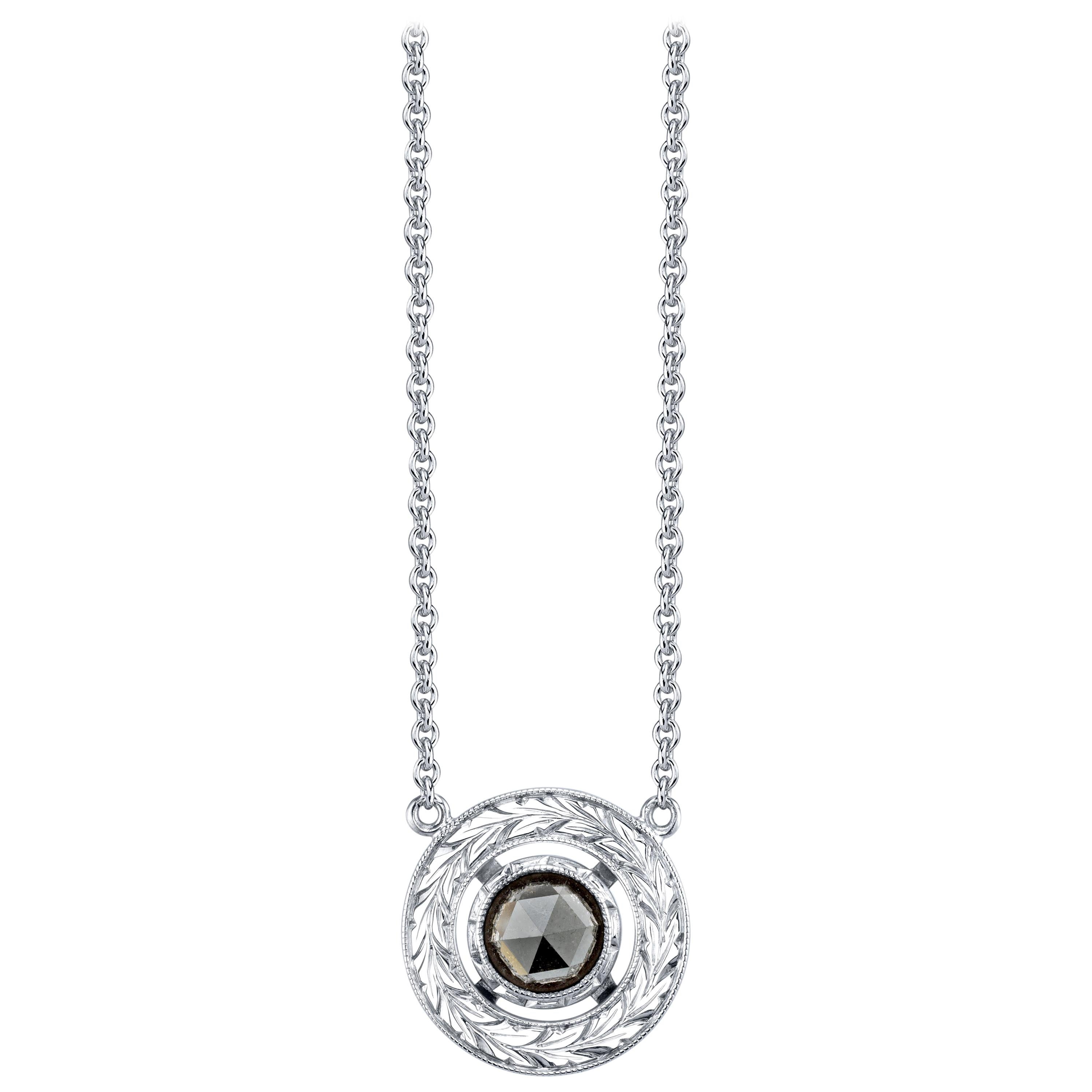 Rose Cut Black Diamond Necklace in 18k White Gold, 1.33 Carat