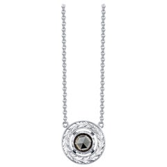 1.33 ct. Rose Cut Black Diamond, 18k White Gold Bezel Pendant Necklace w/ Chain
