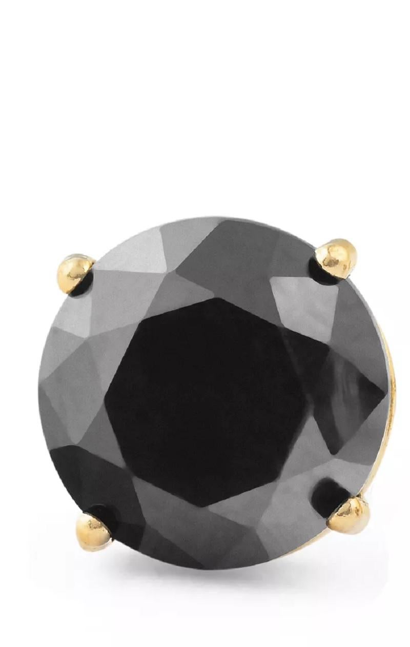 Contemporary 1.33 Carat Round Black Diamond Single Stud Earring for Men in 14 K Yellow Gold