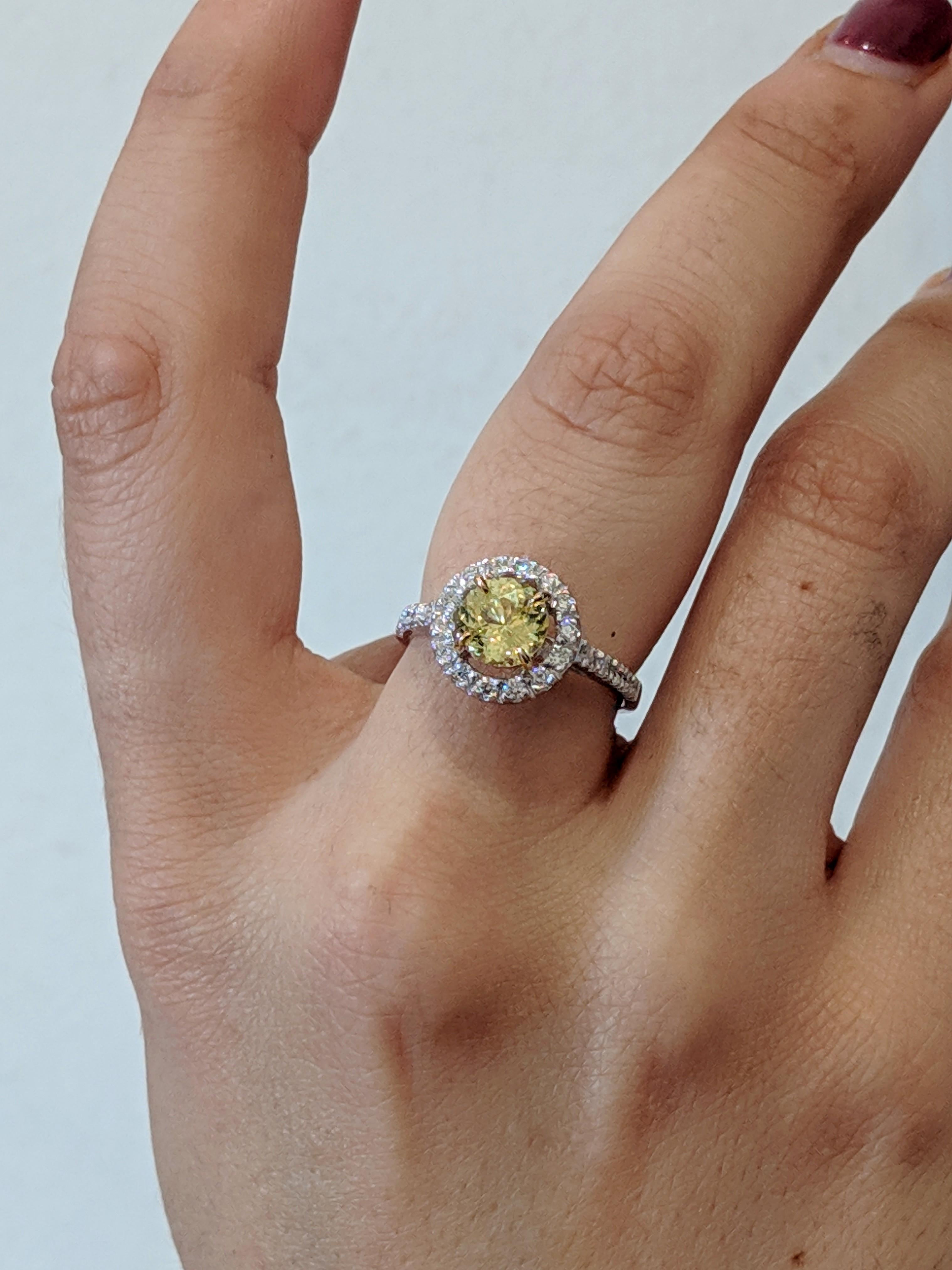1.33 Carat Round Yellow Sapphire and Diamond Cluster Ring in 18 Carat Gold 1