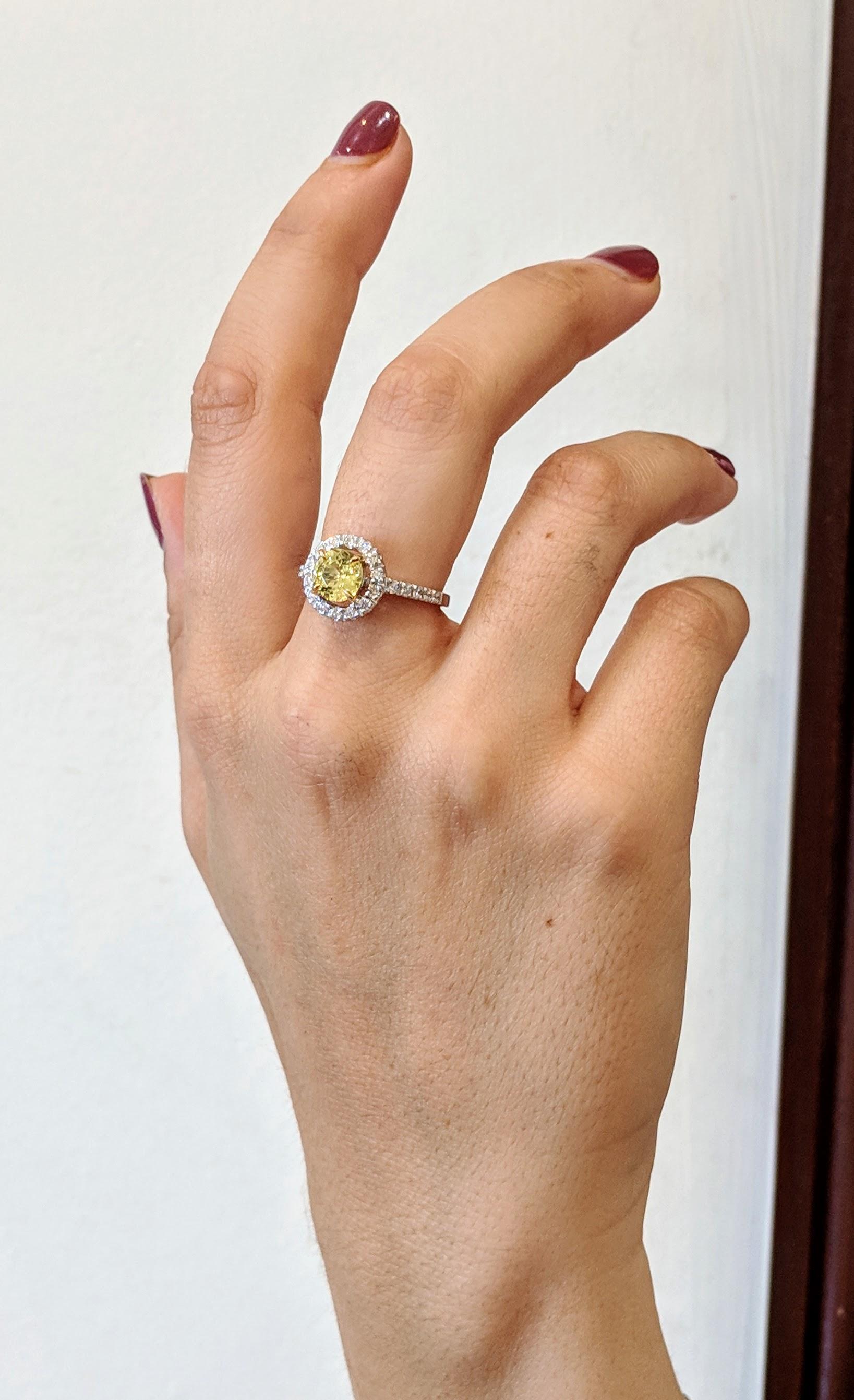 1.33 Carat Round Yellow Sapphire and Diamond Cluster Ring in 18 Carat Gold 3