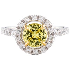 1.33 Carat Round Yellow Sapphire and Diamond Cluster Ring in 18 Carat Gold