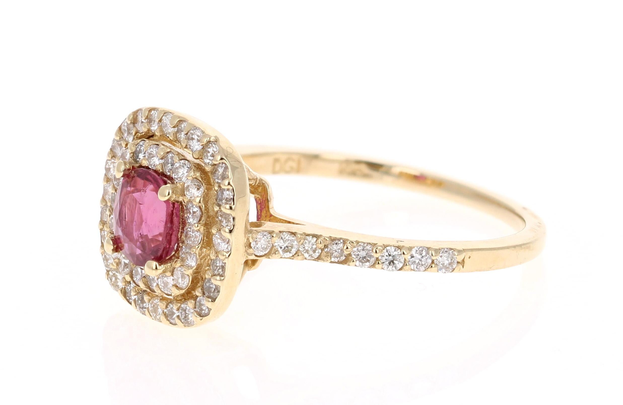 1.33 Carat Ruby Diamond 14 Karat Yellow Gold Ring (Moderne)