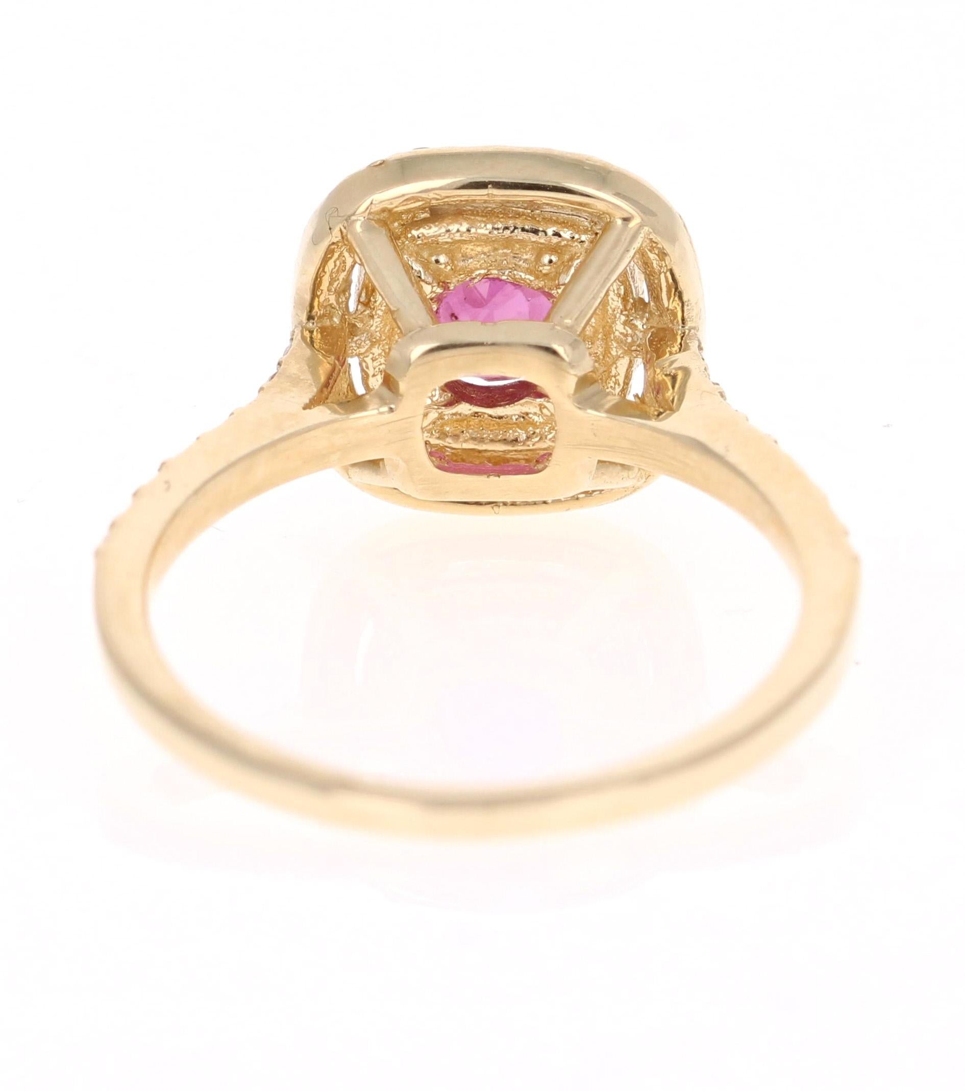 Round Cut 1.33 Carat Ruby Diamond 14 Karat Yellow Gold Ring