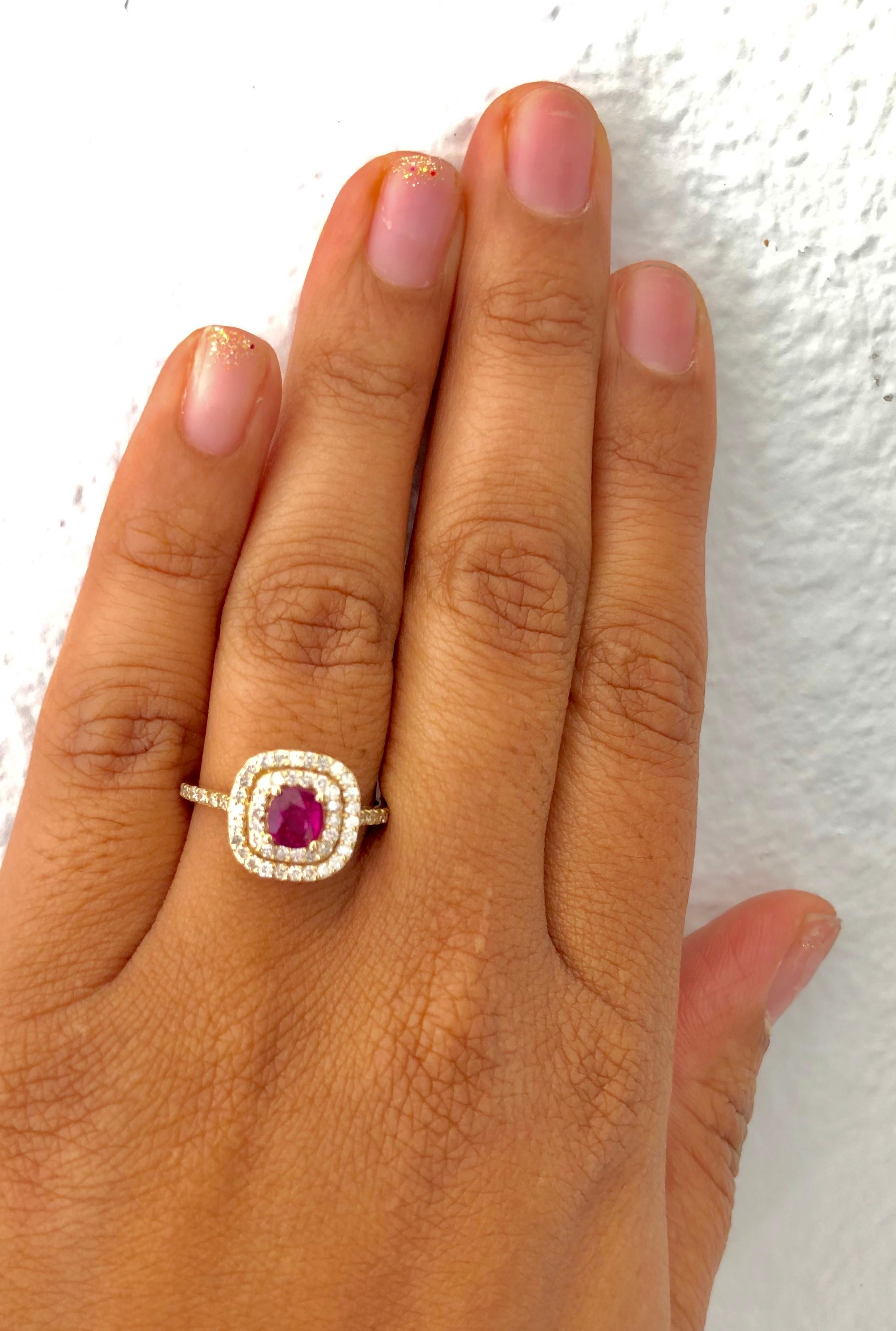 1.33 Carat Ruby Diamond 14 Karat Yellow Gold Ring In New Condition In Los Angeles, CA