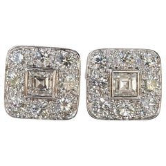 1.33 Carat Tiffany & Co. Art Deco Square Diamond Earrings