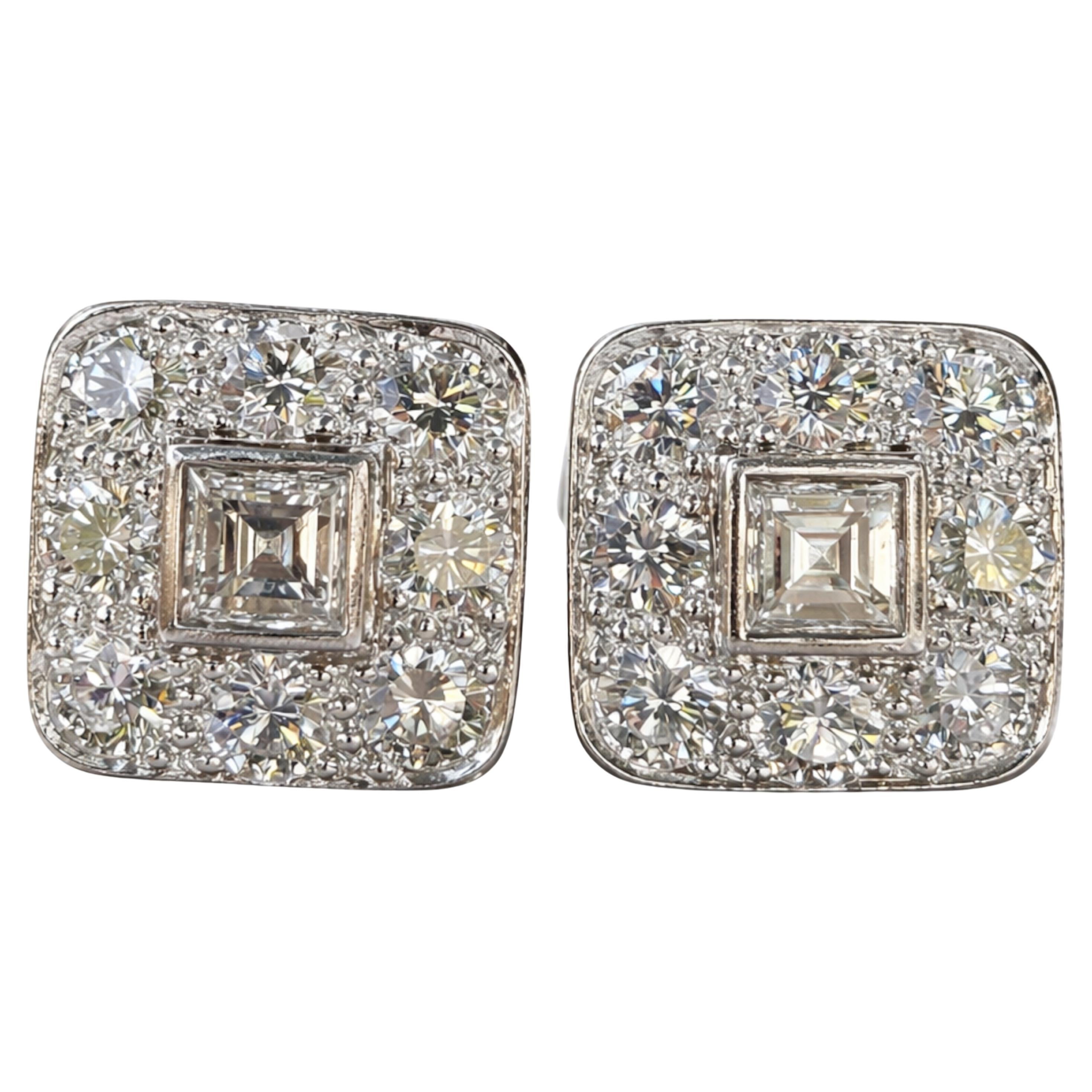 1,33 carati Tiffany 
Co. Orecchini quadrati con diamanti Art Deco in vendita