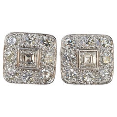 1.33 Carat Tiffany 
Co. Art Deco Square Diamond Earrings