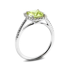 Natural Green Chrysoberyl Gemstone 1.33 cts in 14K White Gold Ring with Diamonds