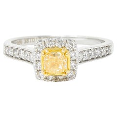 1.33 Carats Fancy Yellow Diamond & White Diamond 14 Karat Gold Engagement Ring