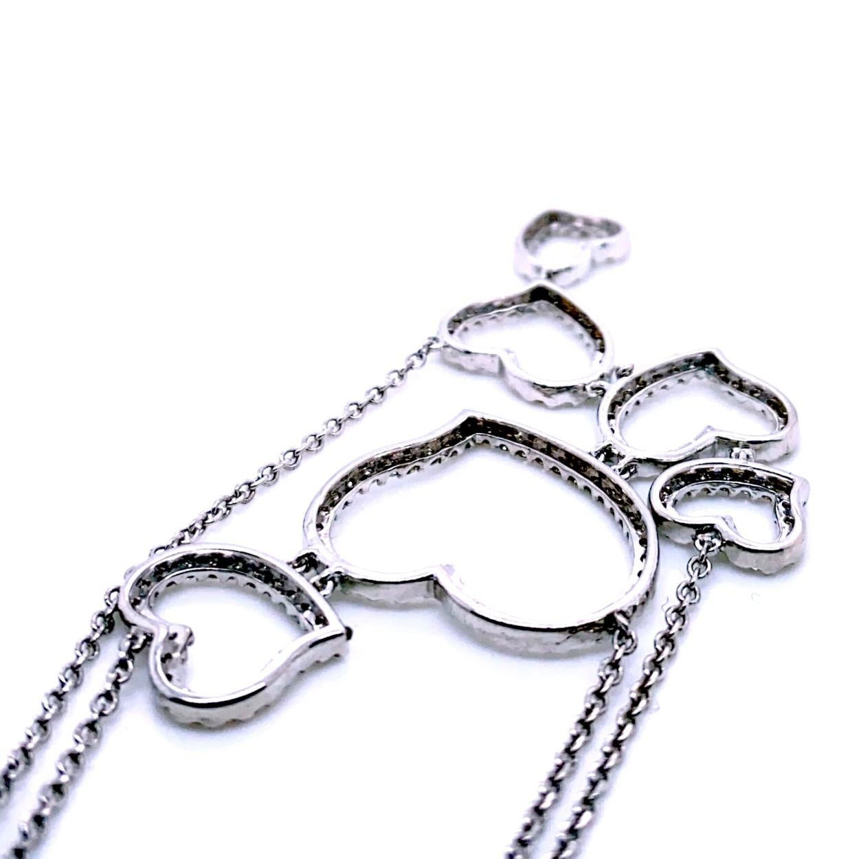 Taille ronde Collier à plusieurs cœurs en or 14 carats serti de pavés de diamants 1,33 carat en vente