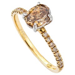 1.33 Ct Natural Fancy Deep Yellow Brown Diamond Ring