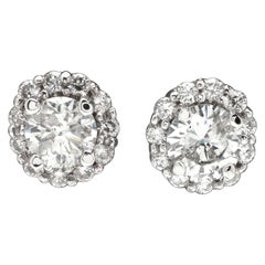 1.33 Ct Round Diamond Halo Earrings in 14k White Gold