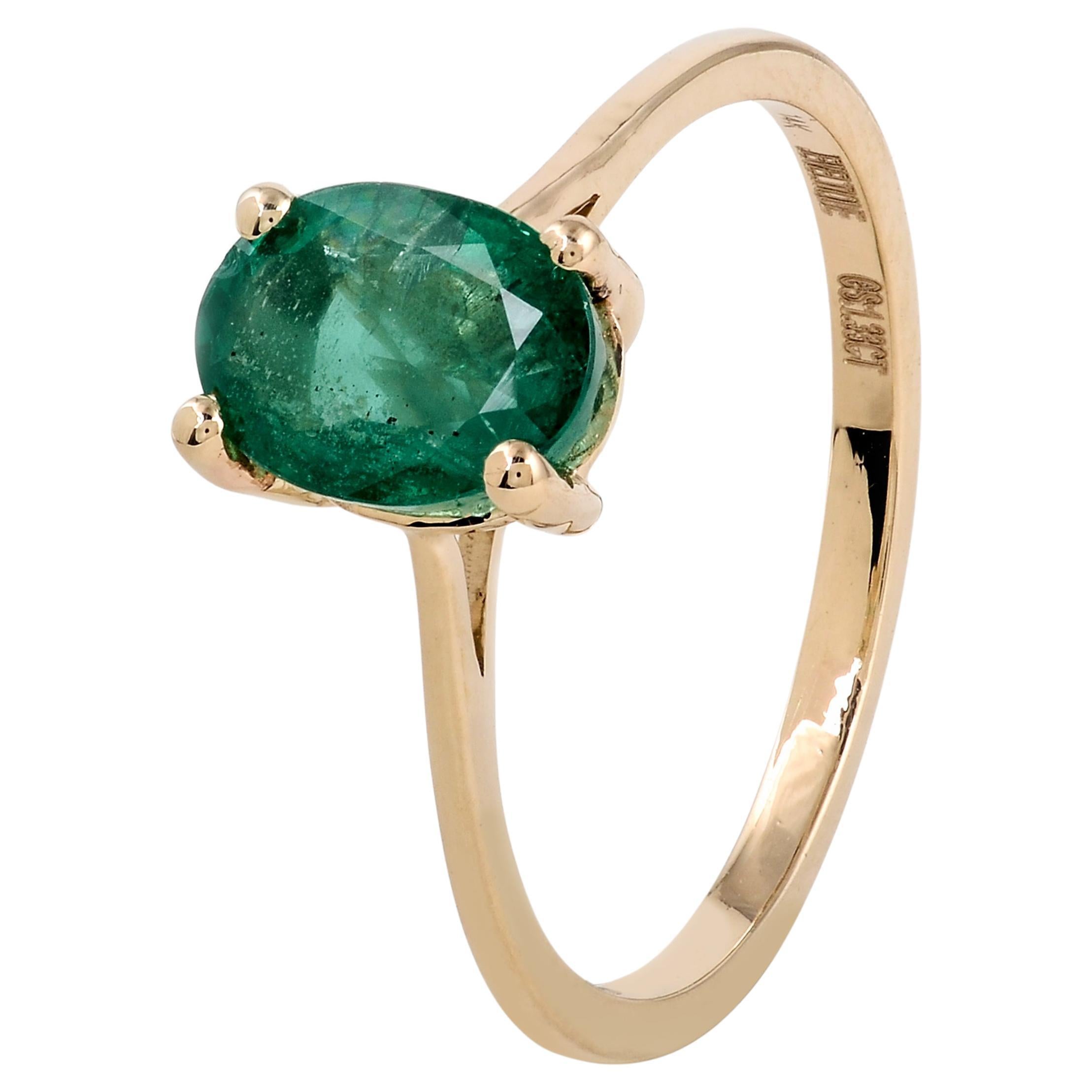 Elegant 14K 1.33ct Emerald Cocktail Ring, Size 7 - Timeless & Elegant Jewelry For Sale