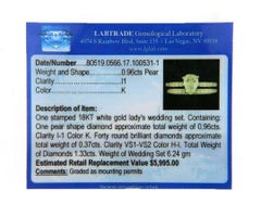 1.33 CTW Pear Etched Diamond Bridal Ring Set in 18K White Gold