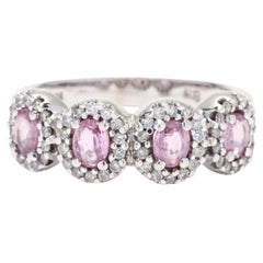 1.33 Ctw Pink Sapphire Diamond 4 Stone Band, 14K White Gold, Ring
