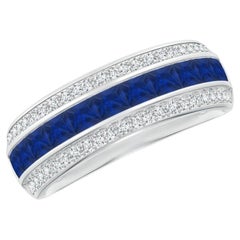 1.33 CTW Square Sapphire and Diamond Half Eternity Band in 14K Solid Gold