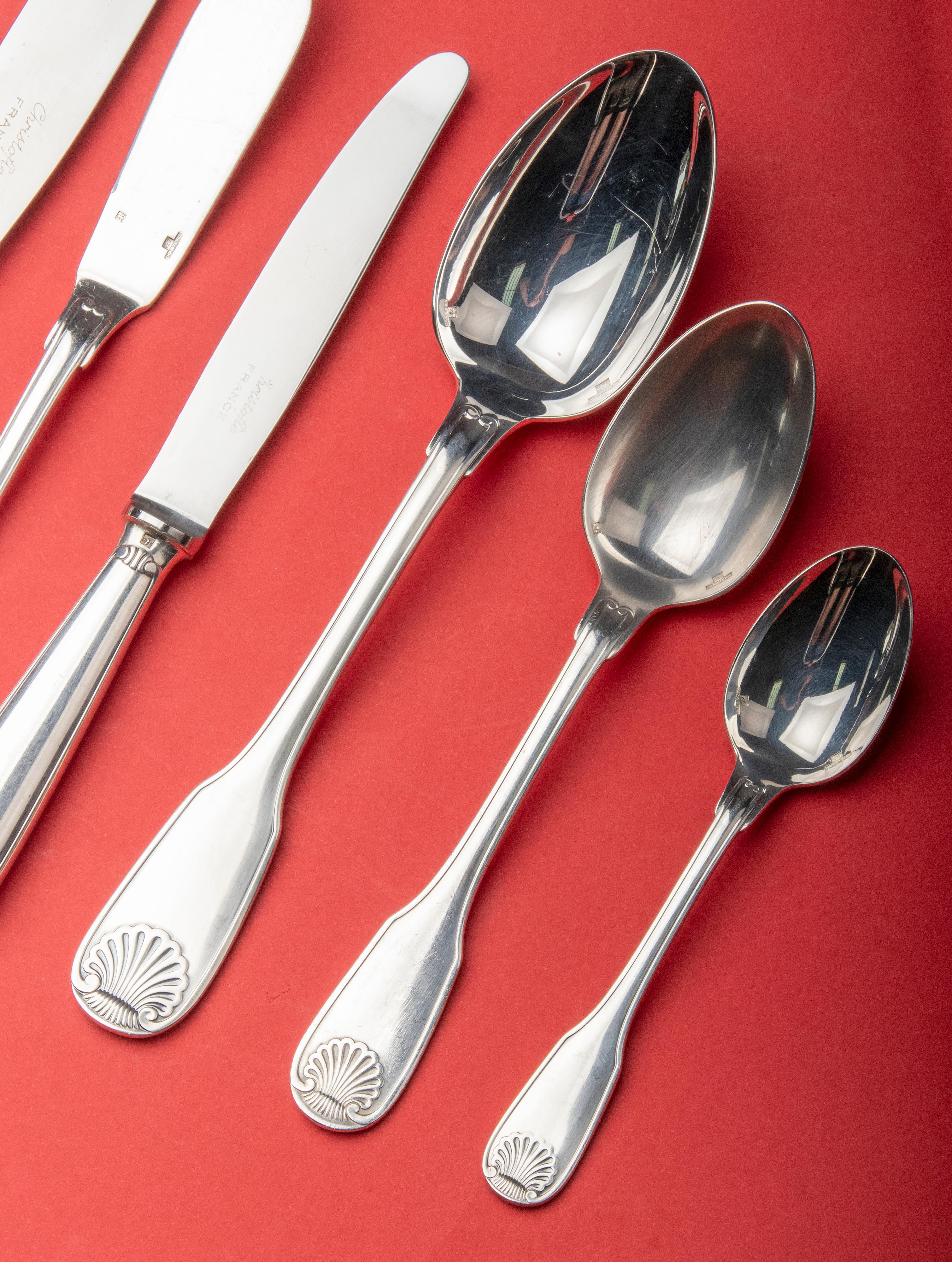133-Piece Set of Silver-Plated Flatware by Christofle Model Vendome Coquille 2