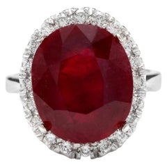 13.30 Carat Impressive Natural Red Ruby and Diamond 14 Karat White Gold Ring