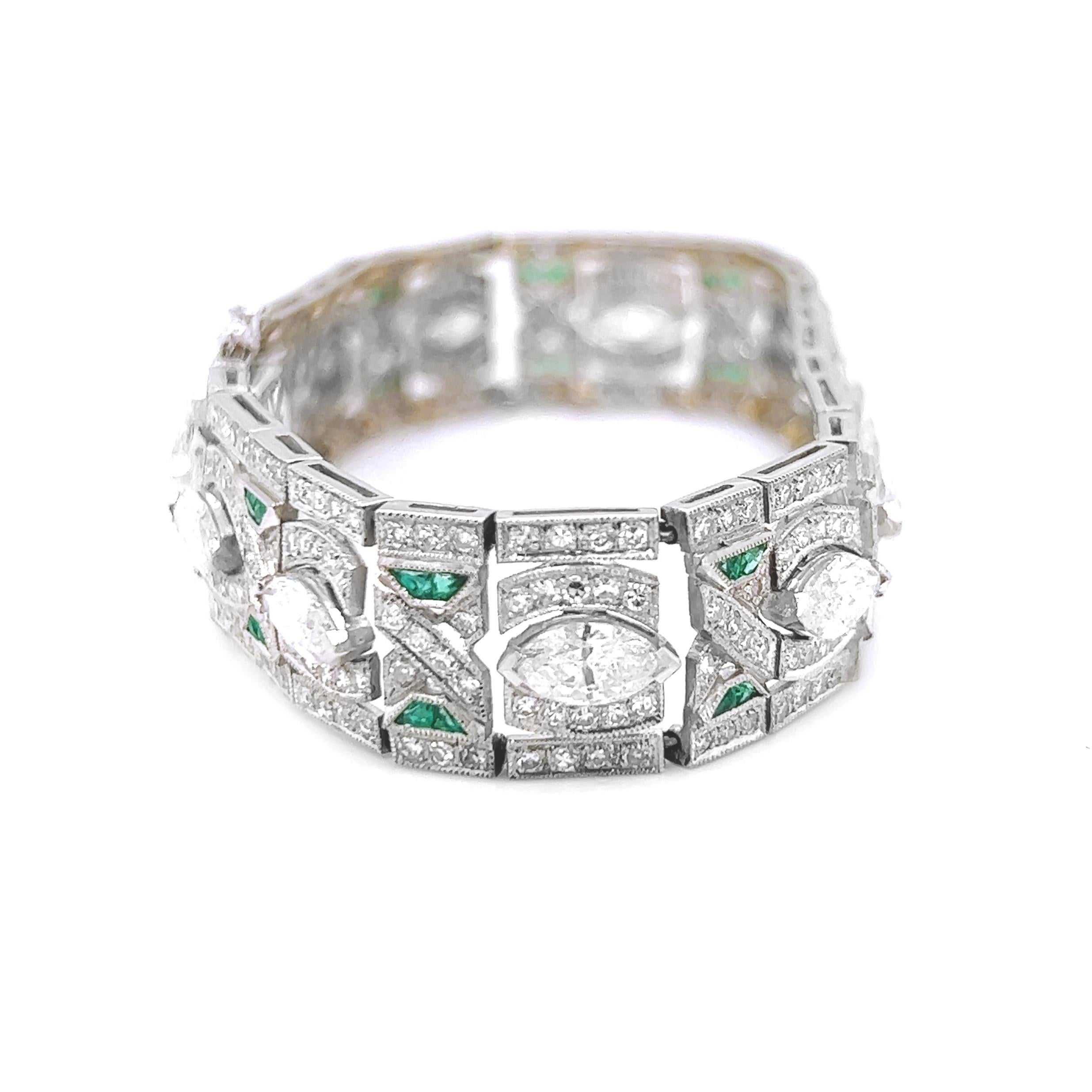 Round Cut 13.30 Carat Natural Mined Round Marquise Diamond/ Emerald Art Deco Platinum For Sale